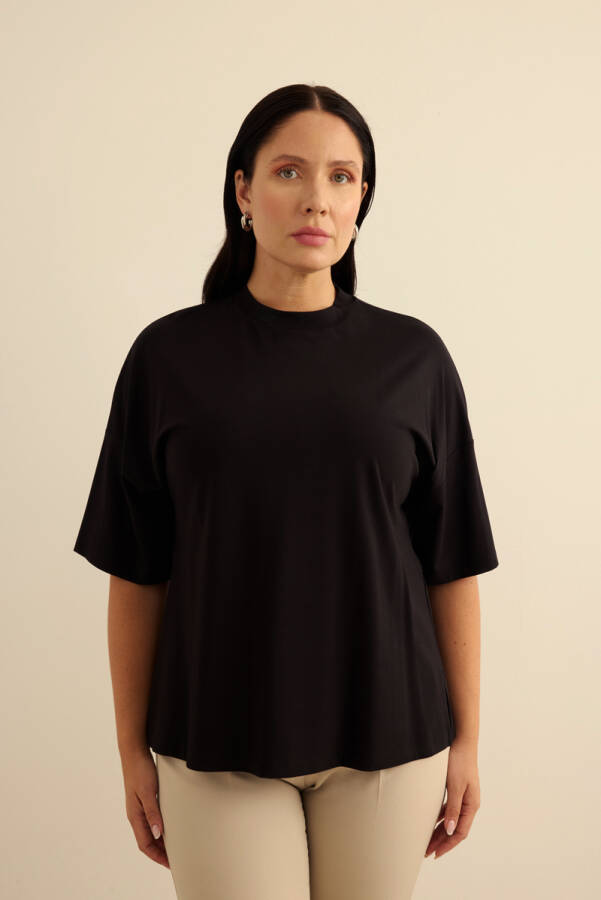 Siyah Basic Rayon T-Shırt - Aker