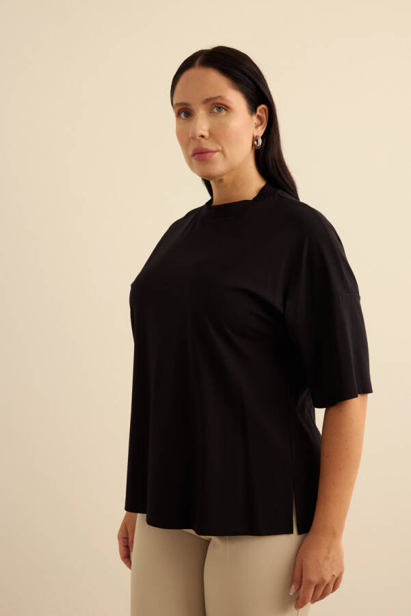 Siyah Basic Rayon T-Shırt - Aker (1)