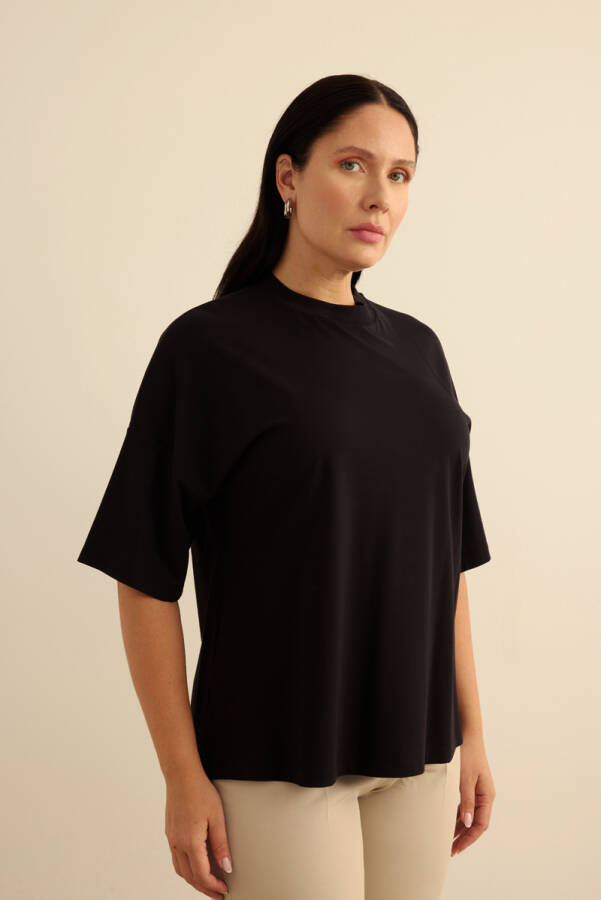 Siyah Basic Rayon T-Shırt - 4