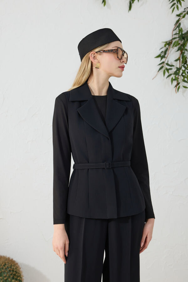 Siyah Bele Oturan Klasik Yelek - 4