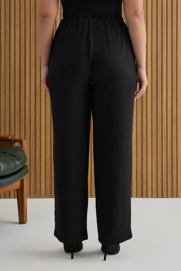 Siyah Beli Bağcıklı Tencel Pantolon - 5