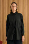 Siyah Beli Bağcıklı Tencel Tunik - 3