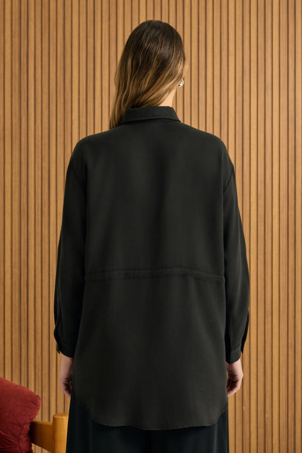 Siyah Beli Bağcıklı Tencel Tunik - 7