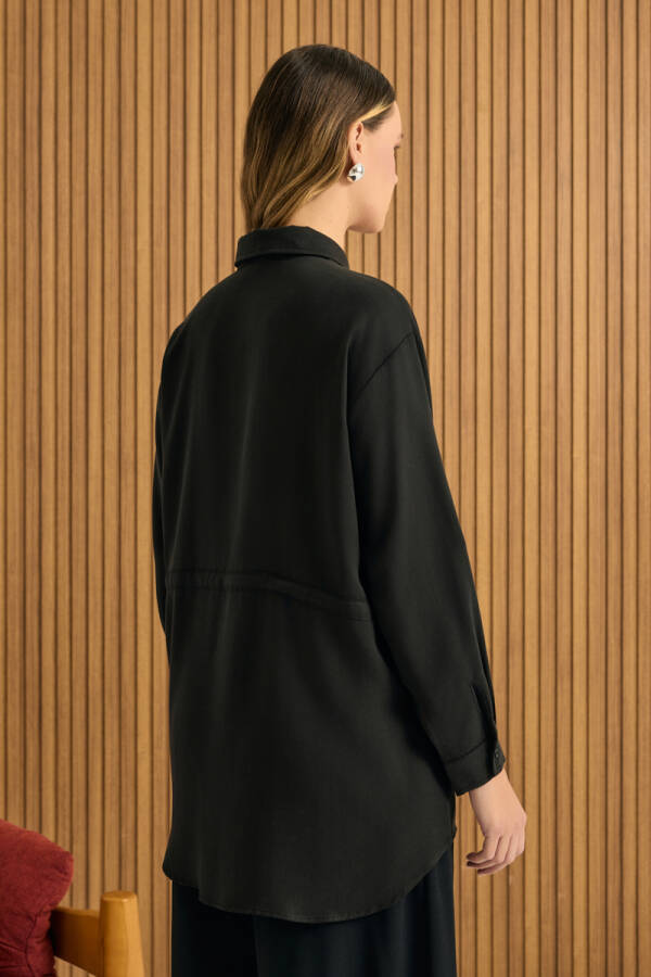 Siyah Beli Bağcıklı Tencel Tunik - 6