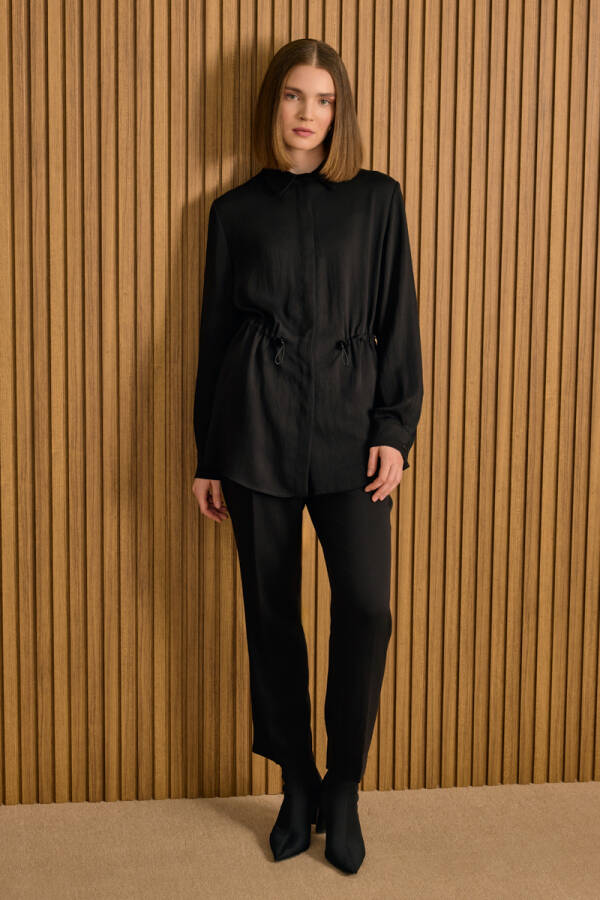 Siyah Beli Lastik Ayarlı Lyocell Tunik - Aker