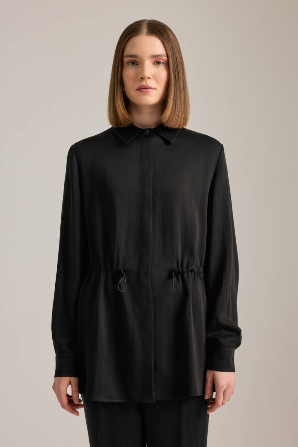 Siyah Beli Lastik Ayarlı Lyocell Tunik - Aker (1)