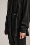 Siyah Beli Lastik Ayarlı Lyocell Tunik - 4