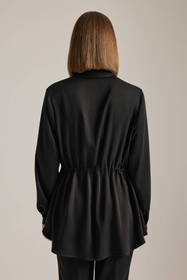 Siyah Beli Lastik Ayarlı Lyocell Tunik - 5