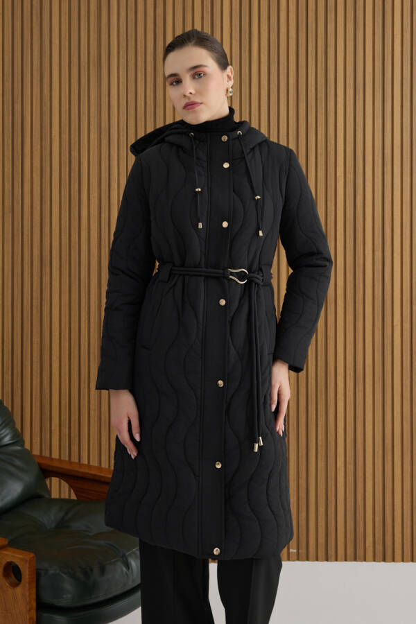 Siyah Beli Lastik Ayarlı Mont - 3