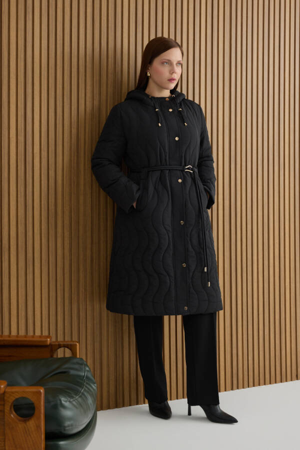 Siyah Beli Lastik Ayarlı Mont - Aker