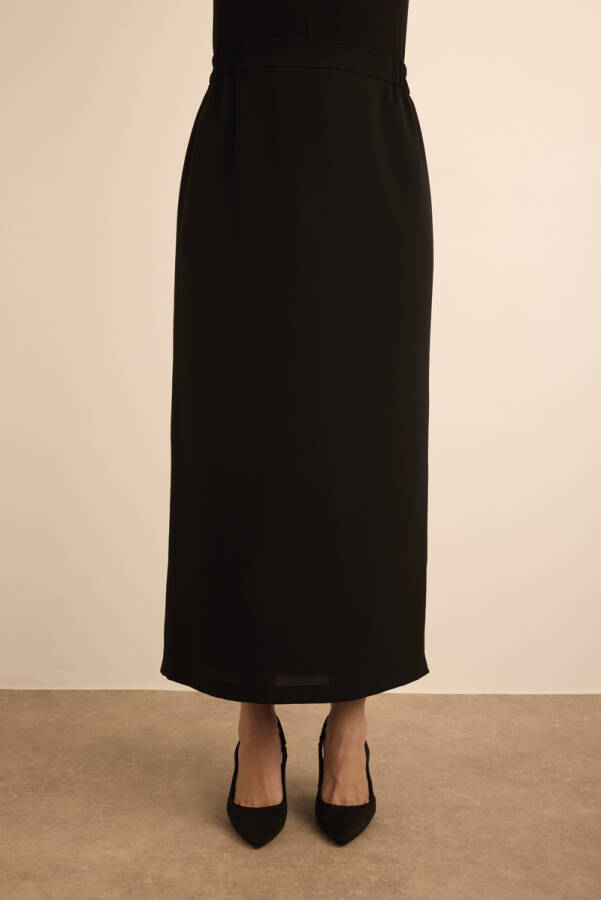 Siyah Beli Lastik Detaylı Dokuma Etek - 3