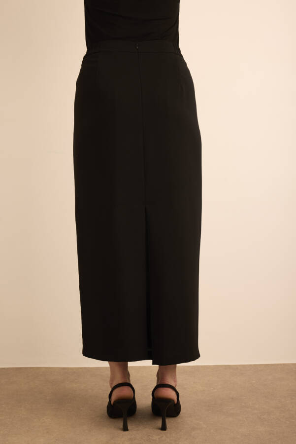 Siyah Beli Lastik Detaylı Dokuma Etek - 6