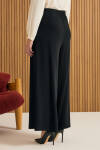 Siyah Beli Lastik Detaylı Dökümlü Pantolon Etek - 5