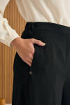 Siyah Beli Lastik Detaylı Dökümlü Pantolon Etek - 4