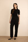 Siyah Beli Lastik Detaylı Krep Pantolon - 2