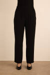 Siyah Beli Lastik Detaylı Krep Pantolon - 3