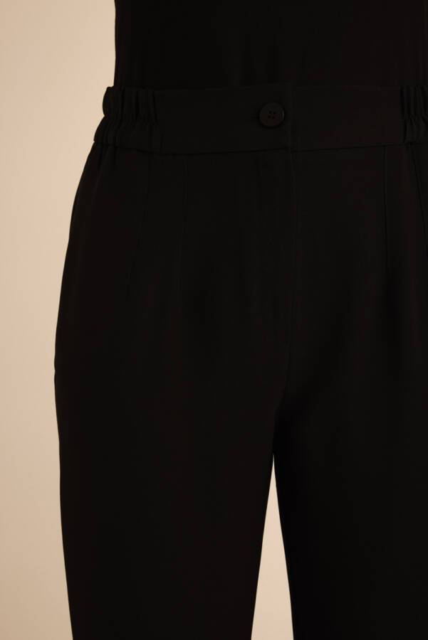 Siyah Beli Lastik Detaylı Krep Pantolon - 6
