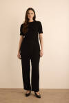 Siyah Beli Lastik Detaylı Krep Pantolon 
