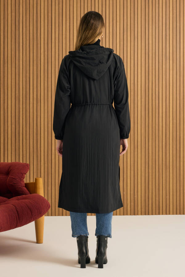 Siyah Beli Lastik Detaylı Su İtici Yağmurluk - 6