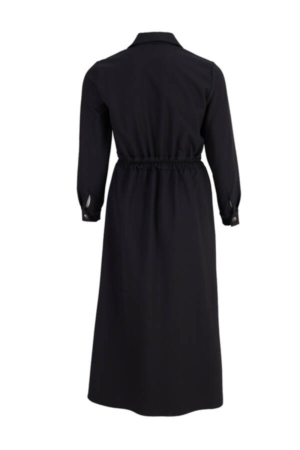 Siyah Beli Lastik Ve Düğme Detaylı Elbise - 3