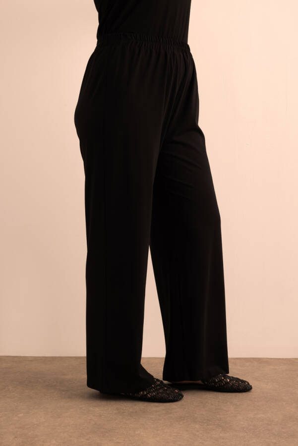 Siyah Beli Lastikli Bol Örme Pantolon - 4