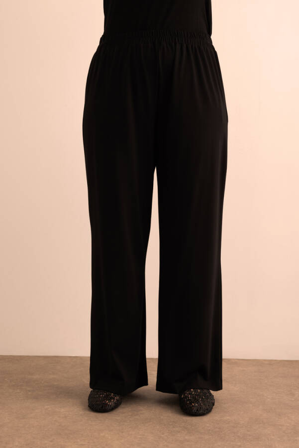 Siyah Beli Lastikli Bol Örme Pantolon - 3