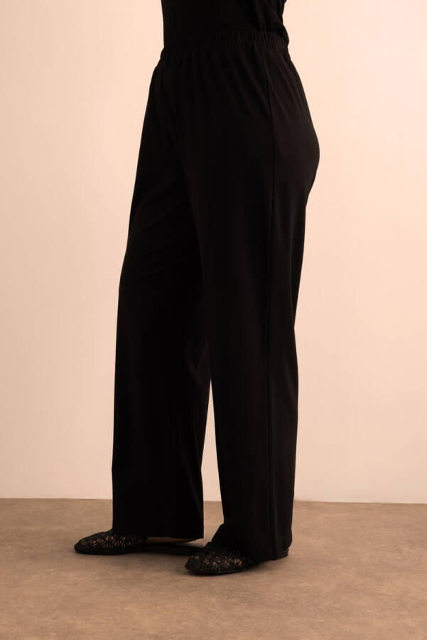 Siyah Beli Lastikli Bol Örme Pantolon - 5