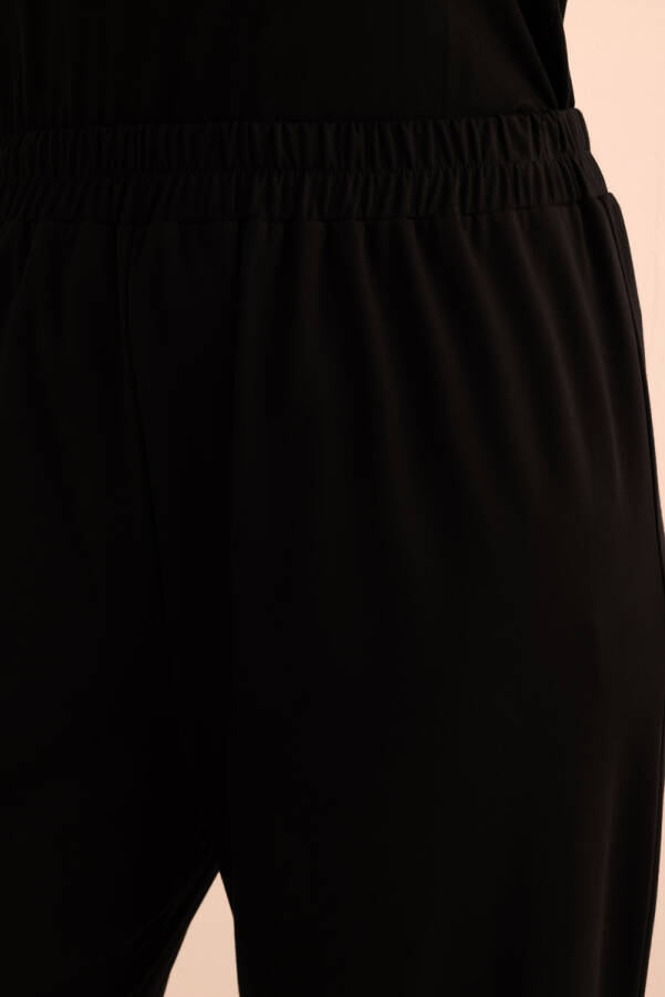 Siyah Beli Lastikli Bol Örme Pantolon - 6