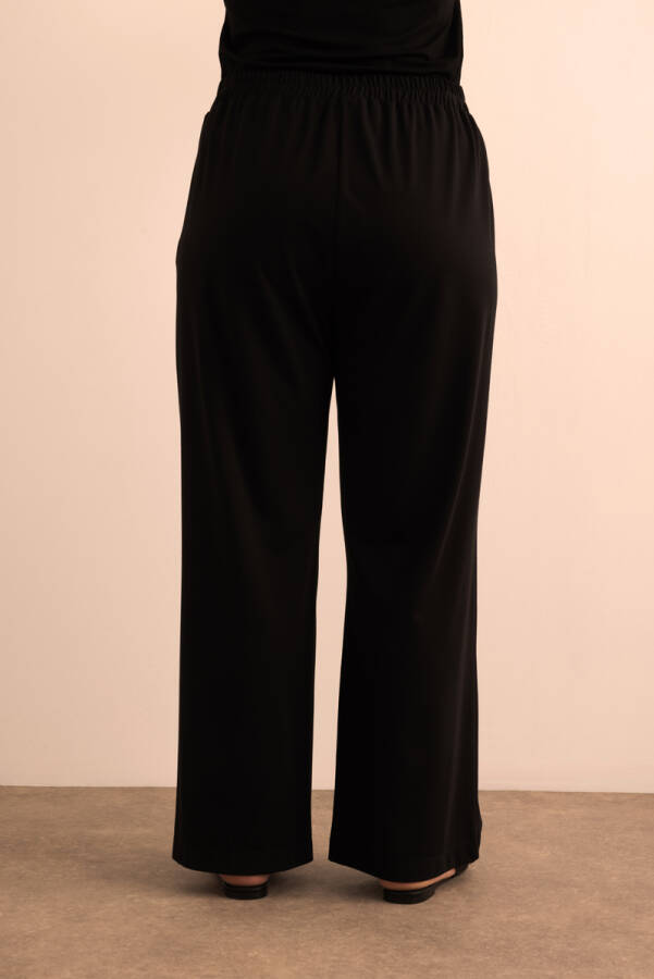 Siyah Beli Lastikli Bol Örme Pantolon - 7