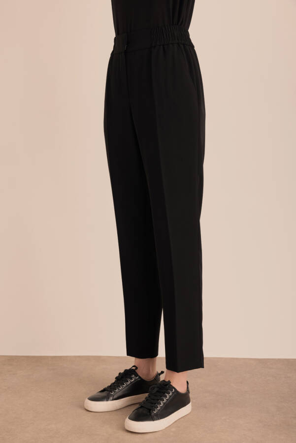 Siyah Beli Lastikli Detaylı Dokuma Havuç Pantolon - 5