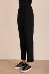 Siyah Beli Lastikli Detaylı Dokuma Havuç Pantolon - 5
