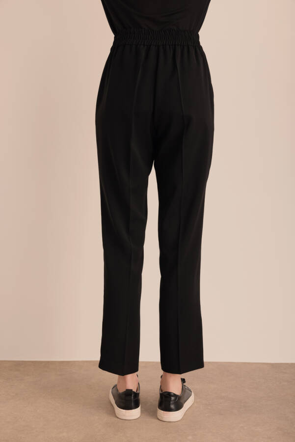 Siyah Beli Lastikli Detaylı Dokuma Havuç Pantolon - 6