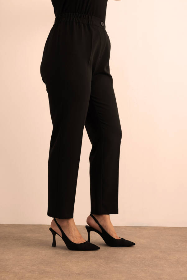 Siyah Beli Lastikli Dokuma Pantolon - 4