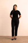 Siyah Beli Lastikli Dokuma Pantolon - 2