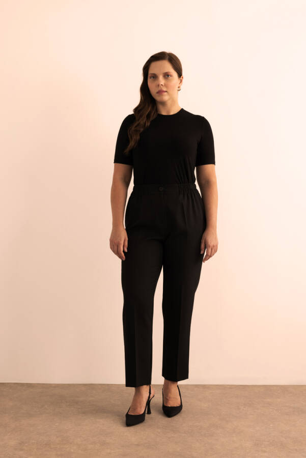 Siyah Beli Lastikli Dokuma Pantolon - Aker