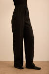 Siyah Beli Lastikli Keten Pantolon - 3