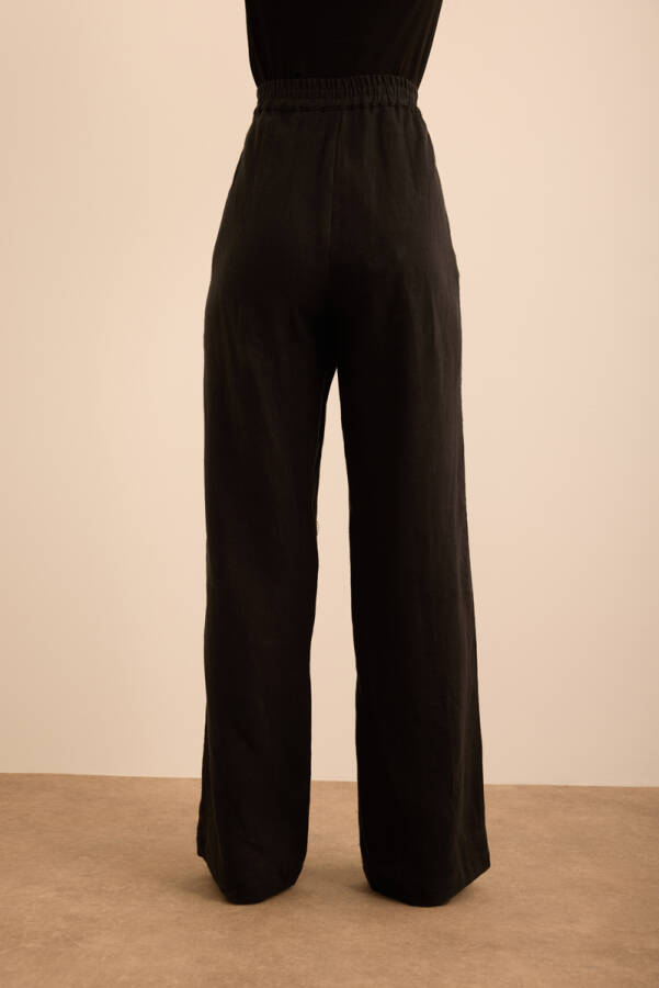 Siyah Beli Lastikli Keten Pantolon - 6