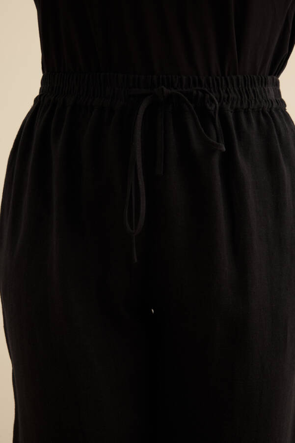 Siyah Beli Lastikli Keten Pantolon - 5