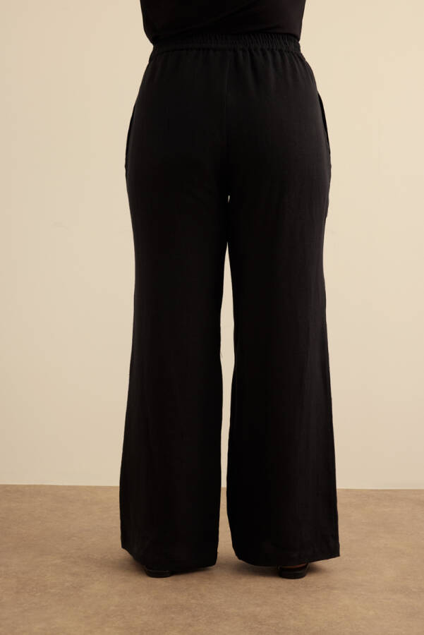 Siyah Beli Lastikli Keten Pantolon - 6