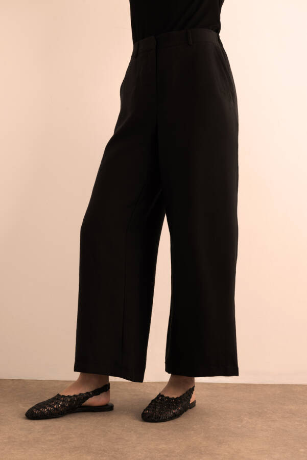 Siyah Beli Lastikli Keten Pantolon - 5