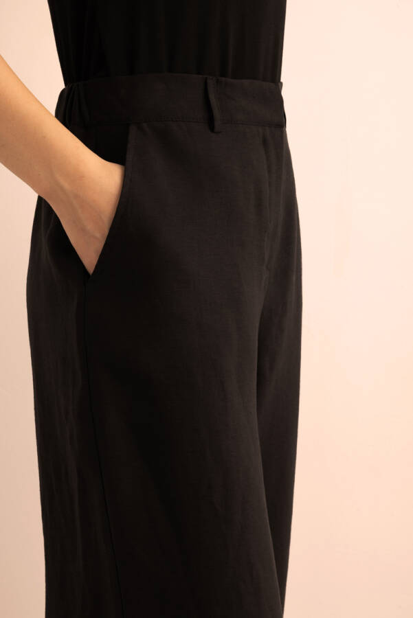 Siyah Beli Lastikli Keten Pantolon - 6