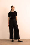 Siyah Beli Lastikli Keten Pantolon - 2