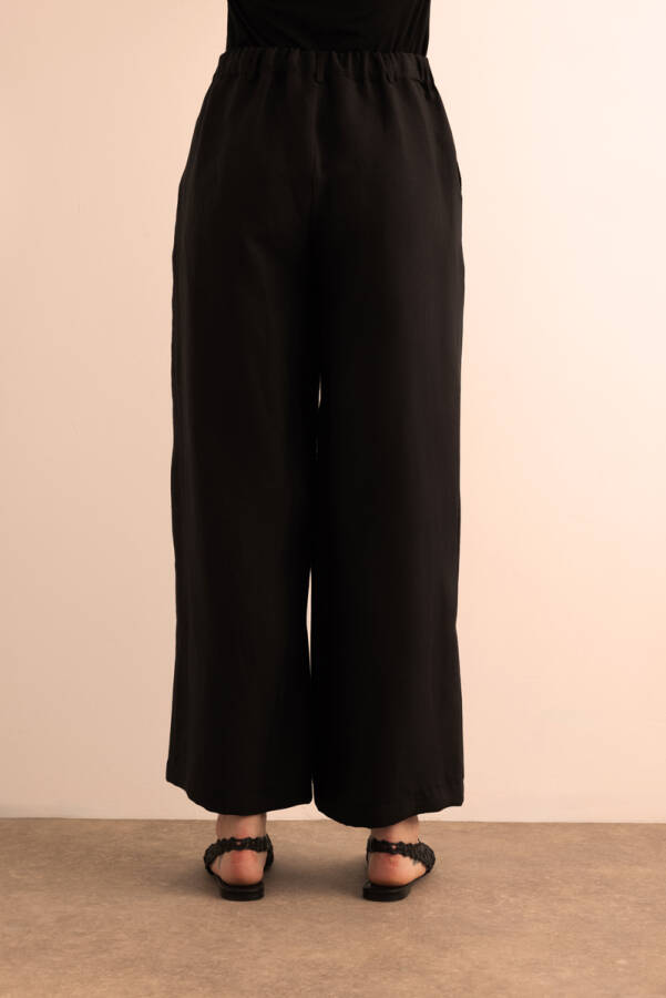 Siyah Beli Lastikli Keten Pantolon - 7