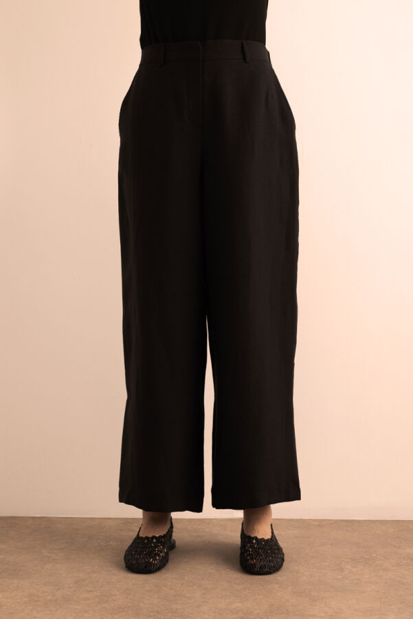 Siyah Beli Lastikli Keten Pantolon - 3