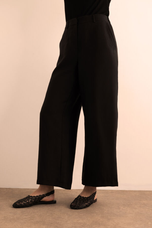 Siyah Beli Lastikli Keten Pantolon - 5