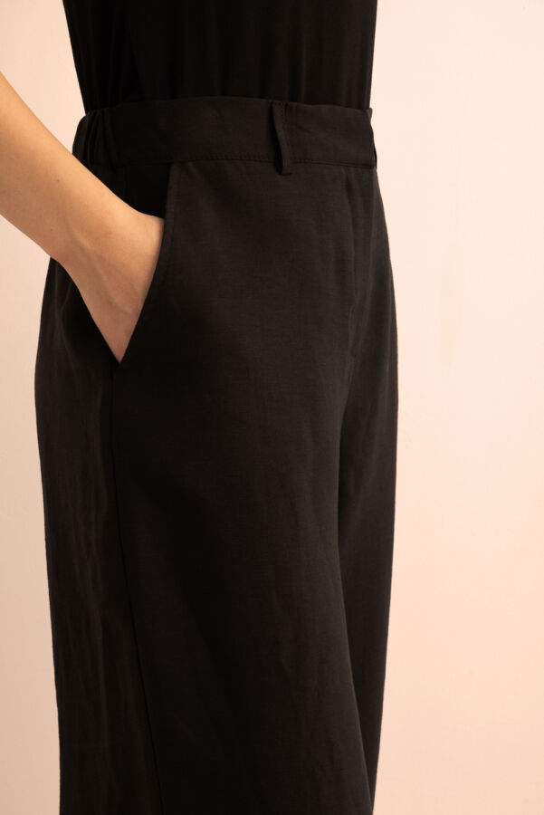 Siyah Beli Lastikli Keten Pantolon - 6