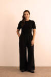Siyah Beli Lastikli Keten Tencel Pantolon - 2