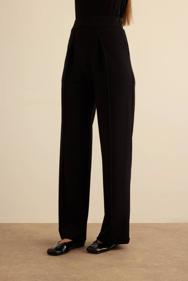 Siyah Beli Lastikli Krep Örme Pantolon - 3
