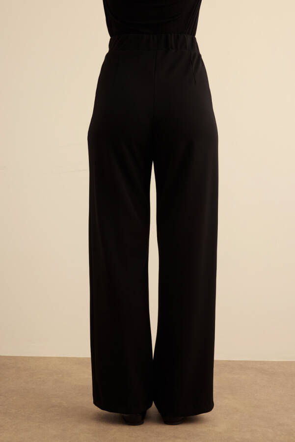 Siyah Beli Lastikli Krep Örme Pantolon - 5