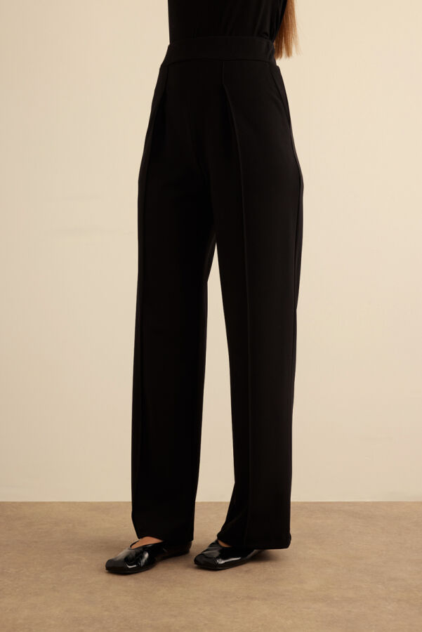 Siyah Beli Lastikli Krep Örme Pantolon - 3